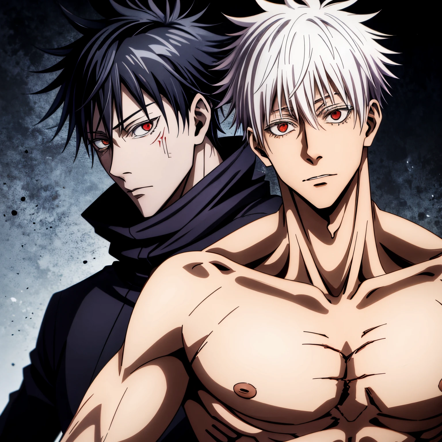 Satoru gojo, jjk art, jujutsu kaisen art, black hair, red eyes, no eyelash