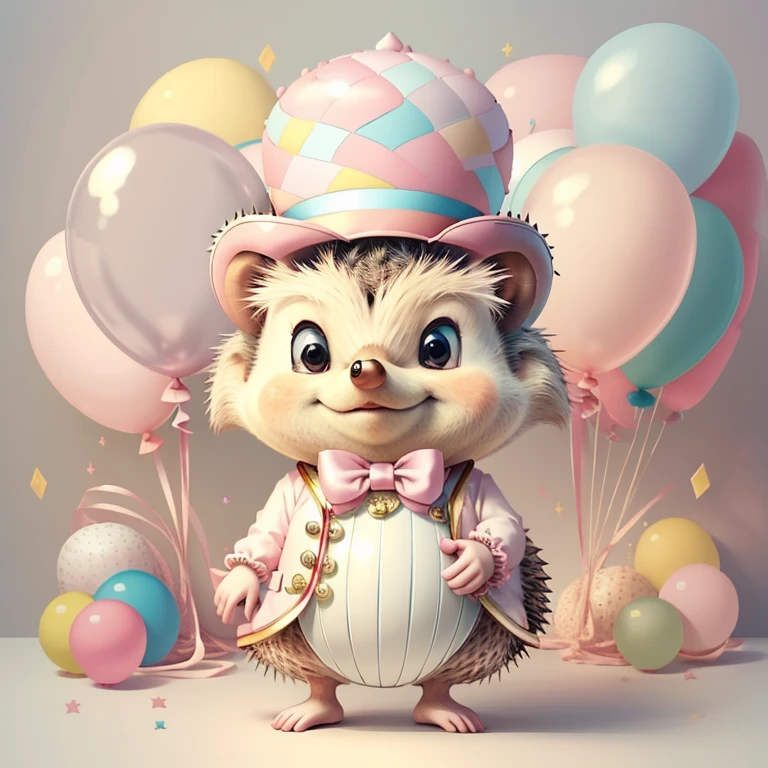 (cute baby hedgehog with pink top hat with ballons), Munchkin ,Geometric multidimensional wall portrait, livro de arte, Tchibi,
Yang08k, Beautiful, Colouring,
Obras, of the highest quality, best quality, Arte Oficial, Beautiful and Aesthetic,