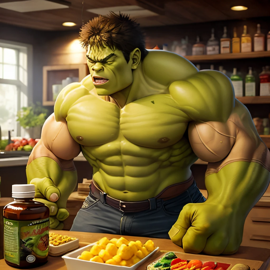 Yellow truck hulk medicine delivers strength vitamin