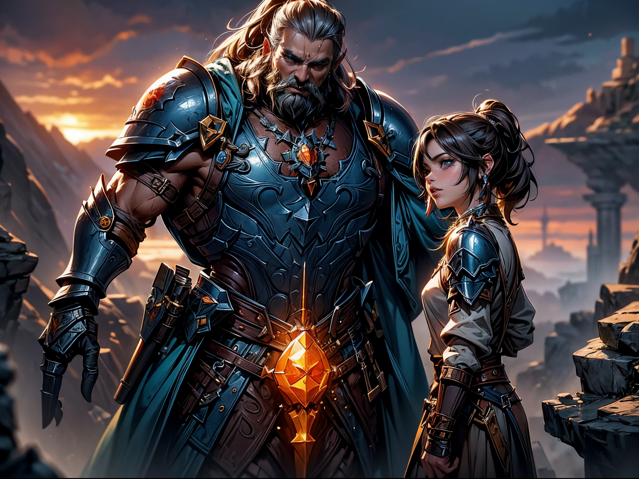 (best quality, masterpiece:1.2), Three brothers standing together at a crossroad, medieval fantasy warcraft eberron dnd d&d, saying their goodbyes as their time together is at an end, realistic, detailed expressions, rugged armor, intricate weapons, atmospheric lighting, epic battle, ancient ruins, mystical creatures, mystical fog, dark forest, vast landscapes, vibrant colors, two humans one dwarf, fantasy setting,  (three paladins:1.5)
