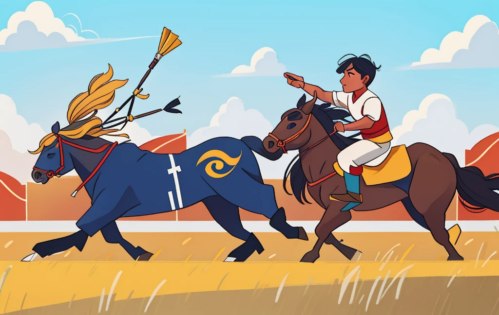 《prairie athletics》：Capturing the grassland at the Naadam event，Chinese Mongolian herdsmen，Attend a wrestling match、archery、Intense moments in traditional sports such as horse racing。