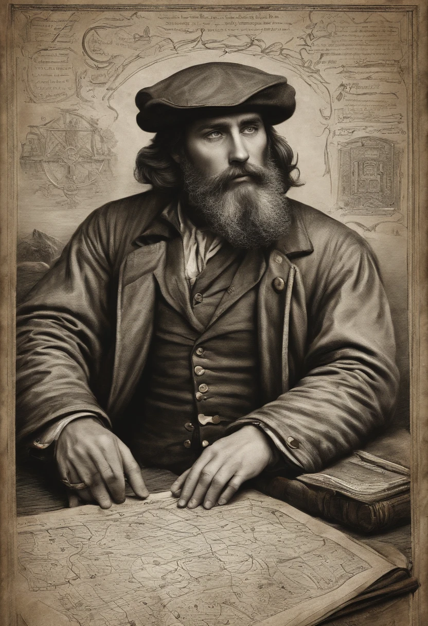 A photo of Vincent studying an ancient parchment covered in cryptic symbols and mysterious diagrams.,original,Vincent “Vortex” Malone is often seen with a scruffy beard and a cap pulled low, his wary eyes scanning for unseen threats. He carries a rugged look, accentuated by weathered jackets and nondescript clothing, chosen to avoid drawing attention., male