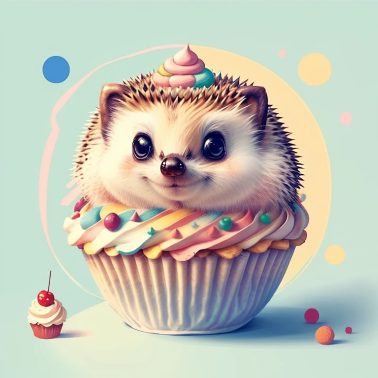 (cute  hedgehog with a big cupcake), Munchkin ,Geometric multidimensional wall portrait, livro de arte, Tchibi,
Yang08k, Beautiful, Colouring,
Obras, of the highest quality, best quality, Arte Oficial, Beautiful and Aesthetic,