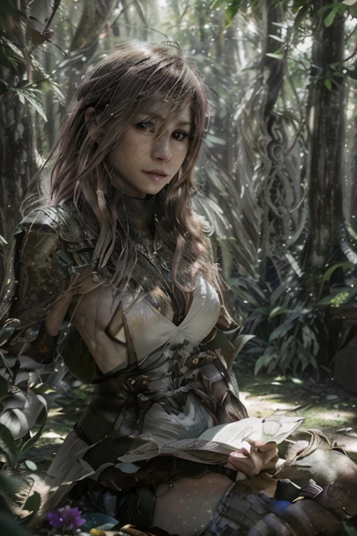 colores vibrantes、((obra maestra)))、(((highest qualityr)))、((Ultra-detallado))、(Un hiperrealista)、(CGhighly detailed illustration)、Arte Oficial、A fascinating image that captures the grace and magic of a female dryad in her enchanted forest.. The integration of a bark-like skin., pelo parecido a una enredadera, and the subtle glow of nature's magic creates a harmonious and ethereal character.. Vista completa, hi-res photo, mistic, sereno, intrincado, High detail, foco nítido, Dreamy, Arte de pintura fotorrealista inspirado en Todd Lockwood., Jana Schirmer, e Irene Strychalski