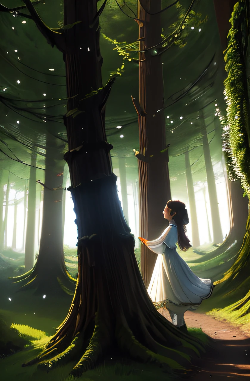 Underneath the canopy, where moonbeams play,
In the Enchanted Forest, Luna (girl) found her way.
Trees whispered secrets, in a rhythm so divine,
A dance of magic, in every pine.