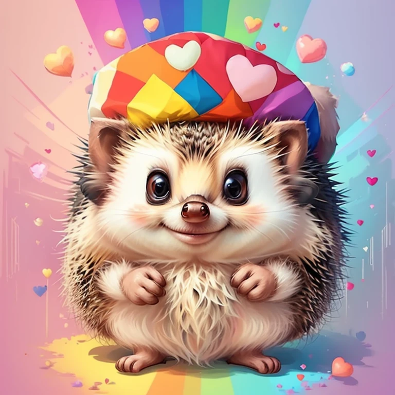 (cute baby hedgehog with hat and lots of hearts),(melhor pose),(best angle), (better expression), Eduardo Kobra acolchoamento ,multidimensional geometric wall PORTRAIT, arte, Chibi,
Yang08k, lindo, Colouring,
Primary works, qualidade superior, melhor qualidade, Arte Oficial, Beautiful and Aesthetic, pelos coloridos,