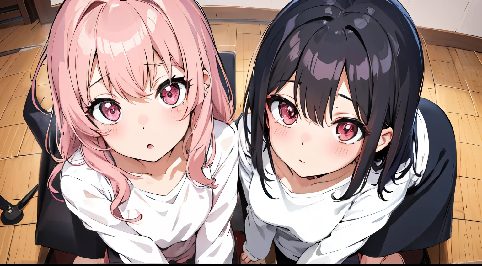 imagem de anime de duas garotas com cabelo rosa e camisas pretas e brancas, anime moe artstyle, estilo anime ecchi, duas lindas garotas de anime, Shirabii, estilo anime. 8k, garotas de anime, em estilo anime, estilo anime 4K, arte cg anime suave, Yuruyuri, estilo de arte anime, Melhor Anime 4K Konachan Wallpaper