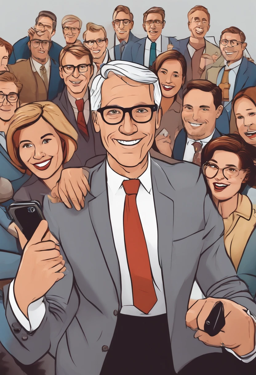 The image is a frantic close-up selfie with a group of people in the background, as I passionately explain the benefits of extended warranties.,original,Middle-aged white guy in business casual attire. A bit nerdy , male