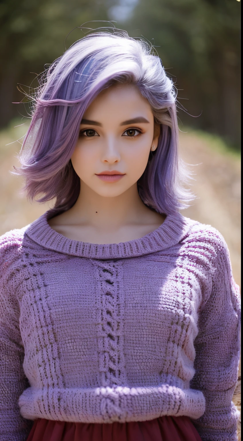 bonita, menina, 23 anos, Cabelo absurdamente longos, cabelo pintado de roxo, Mulher japonesa, com roupas de inverno, fundo de inverno, realista