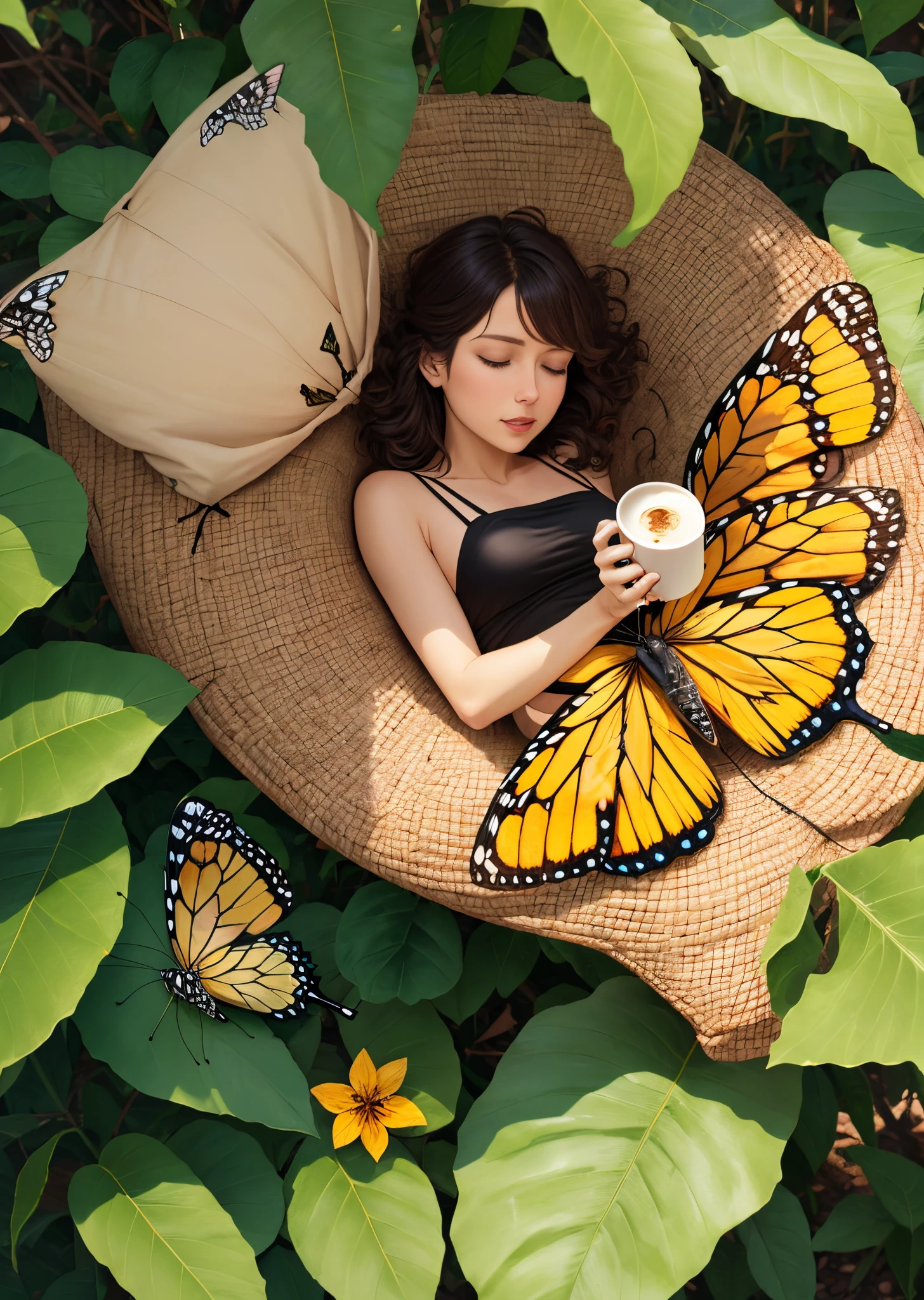 Cocoon, butterfly, coffee
