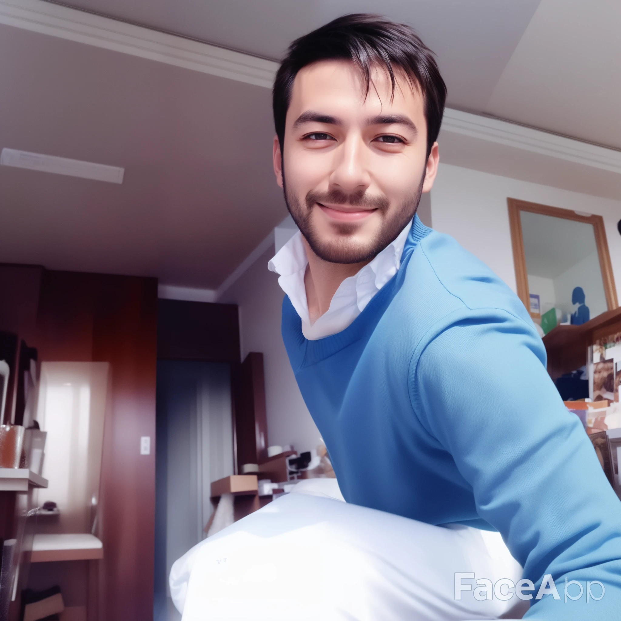 there is a man who is sitting with a smile on his face, com rosto preciso, imagem do rosto, foto do rosto, foto portait foto de perfil, por Ismail Acar, Aykut Aydogdu, rosto perfeito ), fotografia, Aykut Aydogdu Zener, Foto HDR, Rosto com ArtGram, foto atraente, facing camera directly, foto do perfil do facebook