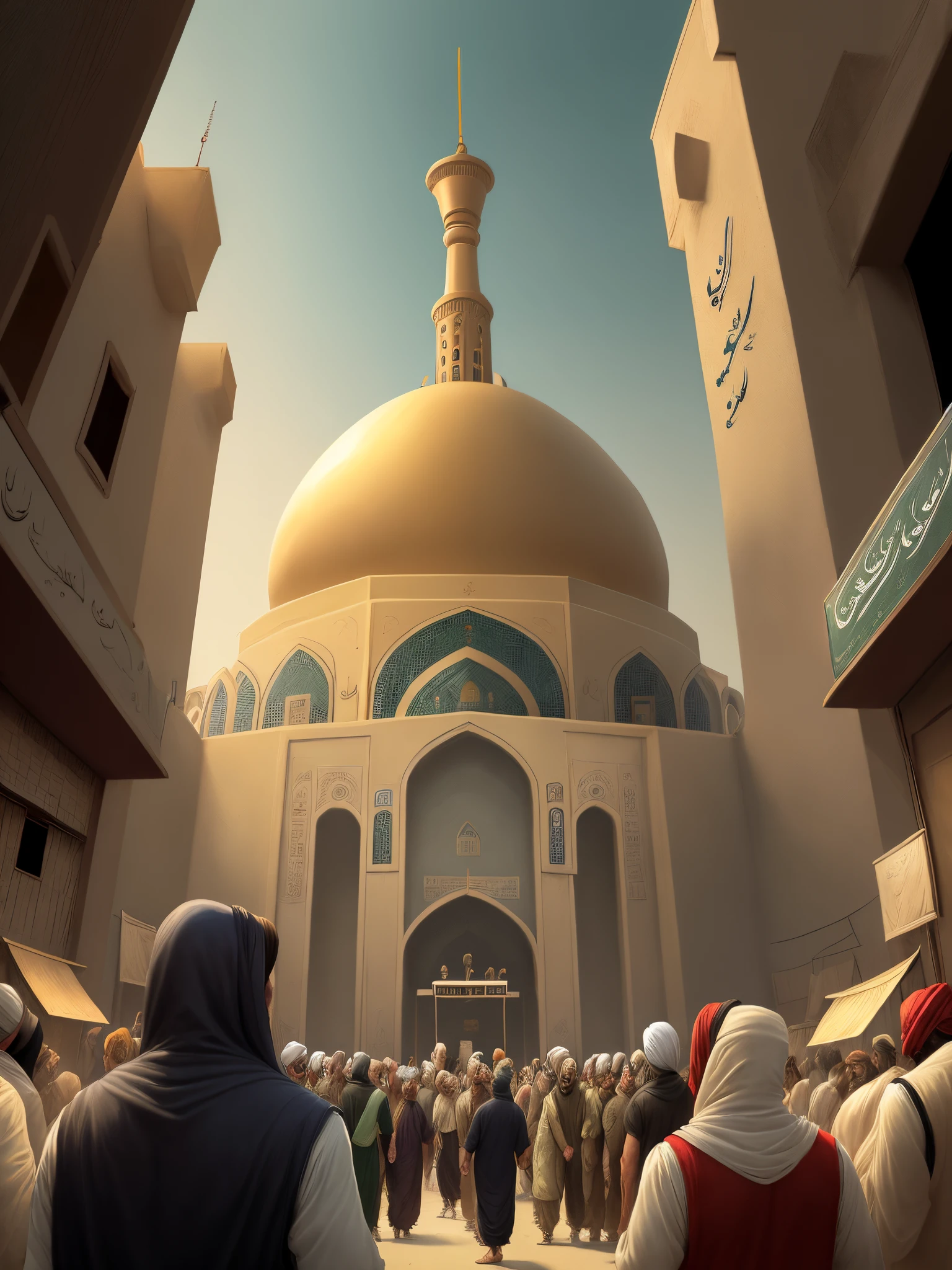 Ancient Arab scholars Standing in front of Al-Azhar Mosque in Egypt