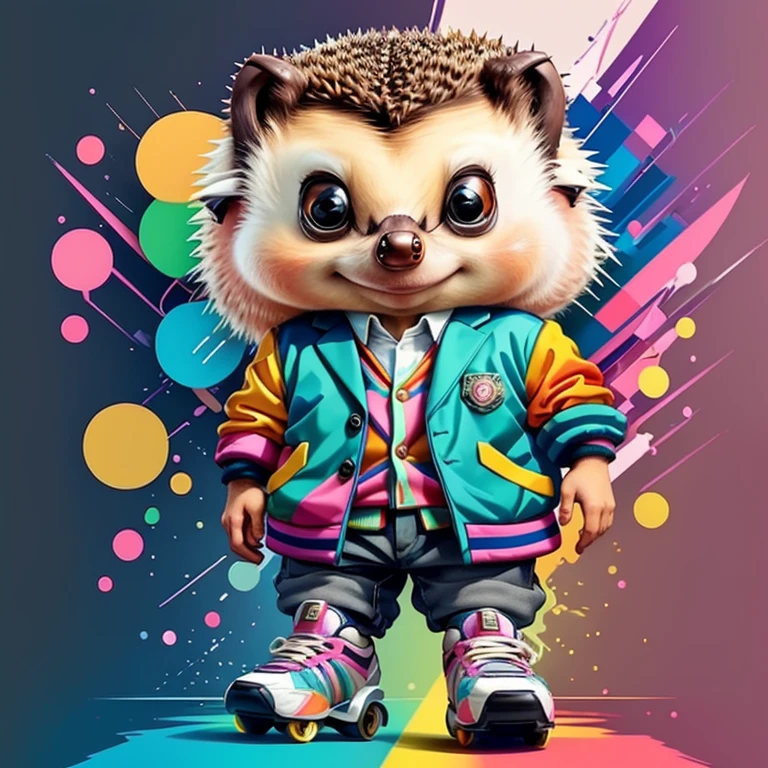 (cute baby hedgehog with sport jacket and rollerblades),(melhor pose),(best angle), (better expression), Eduardo Kobra acolchoamento ,multidimensional geometric wall PORTRAIT, arte, Chibi,
Yang08k, lindo, Colouring,
Primary works, qualidade superior, melhor qualidade, Arte Oficial, Beautiful and Aesthetic, pelos coloridos,