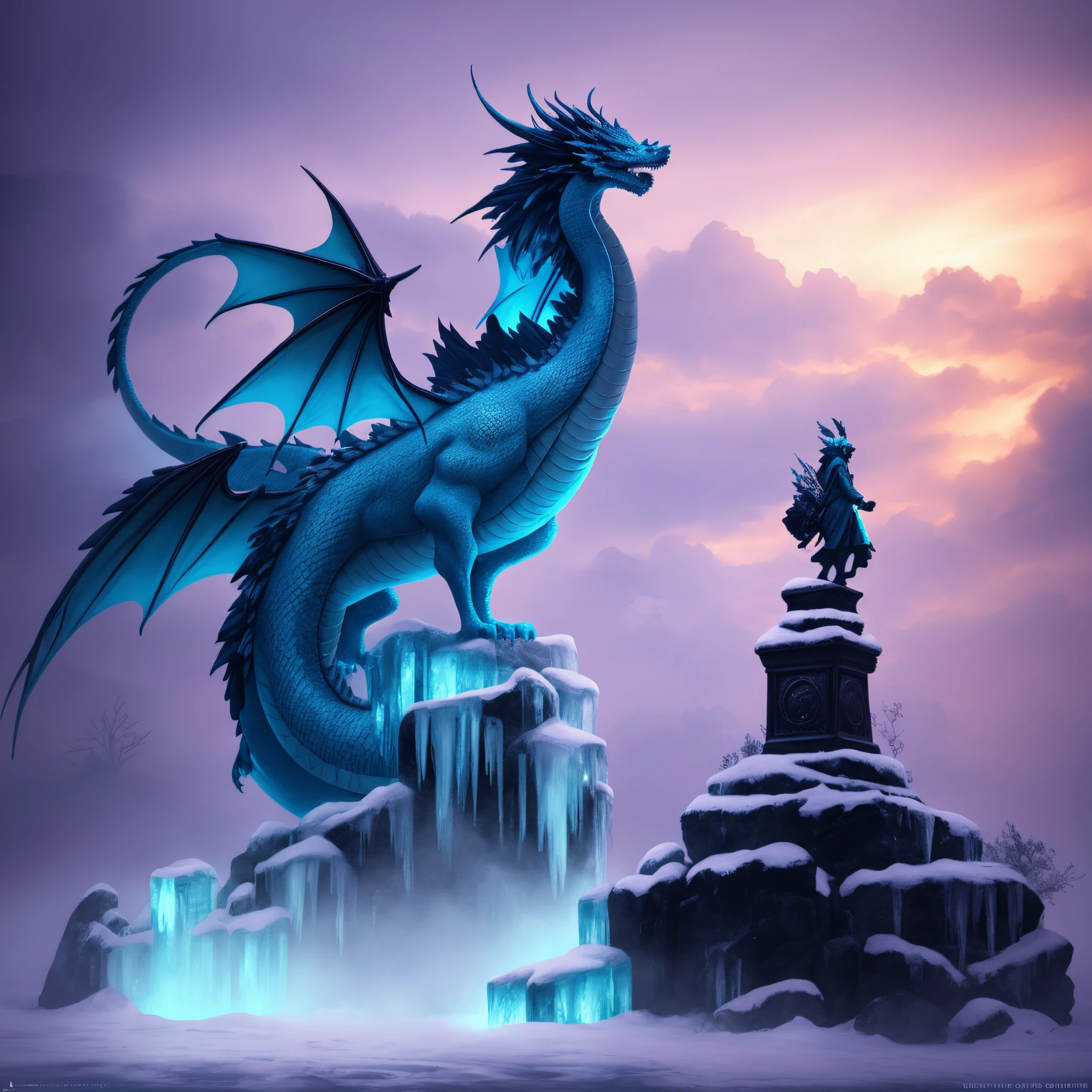 digitalpainting, Overlay Layers, connection between ice dragon statues and ghostly silhouettes of spirits, Intricate, uhdr, octane render, soft-lighting, ISO 50, higly detailed, Realistic, hight resolution, 128k