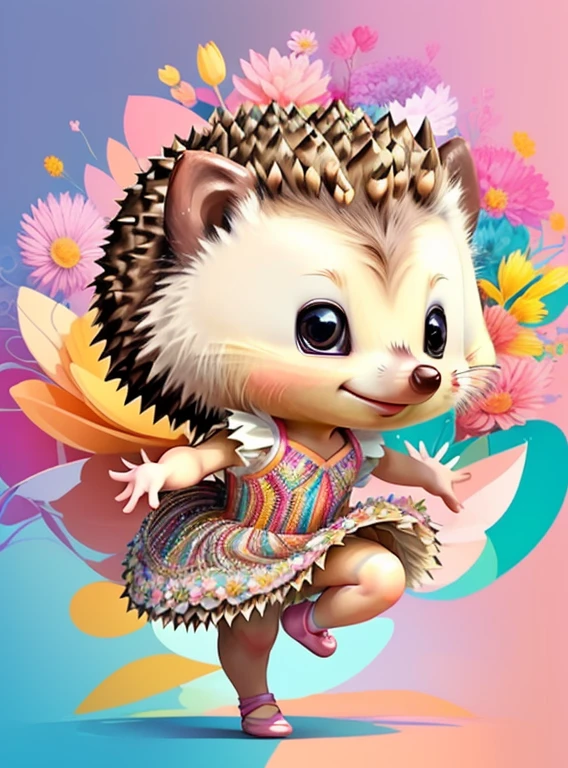 (cute baby hedgehog with ballet dancer dress and flowers),(melhor pose),(best angle), (better expression), Eduardo Kobra acolchoamento ,multidimensional geometric wall PORTRAIT, arte, Chibi,
Yang08k, lindo, Colouring,
Primary works, qualidade superior, melhor qualidade, Arte Oficial, Beautiful and Aesthetic, pelos coloridos,