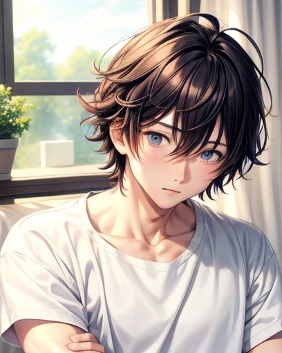 Anime Guy, short messy hair, lazy