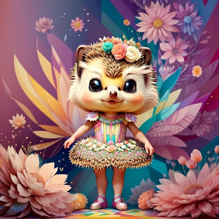 (cute baby hedgehog with ballet dancer dress and flowers),(melhor pose),(best angle), (better expression), Eduardo Kobra acolchoamento ,multidimensional geometric wall PORTRAIT, arte, Chibi,
Yang08k, lindo, Colouring,
Primary works, qualidade superior, melhor qualidade, Arte Oficial, Beautiful and Aesthetic, pelos coloridos,