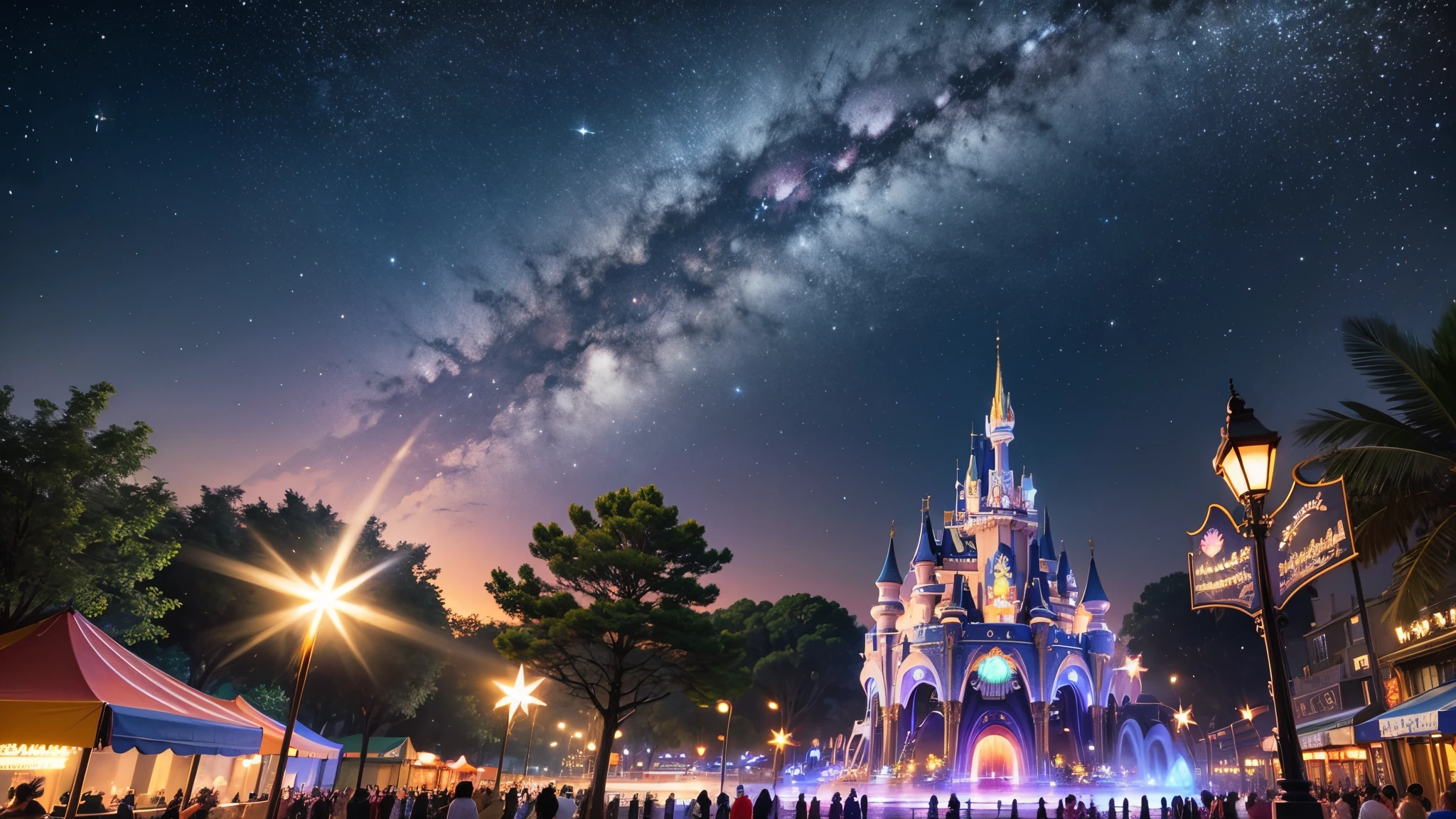 summer crowded theme park, starry night --auto --s2
