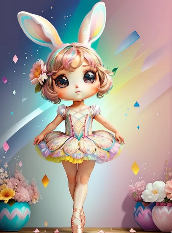 (cute baby rabbit with ballet dancer dress and flowers),(melhor pose),(best angle), (better expression), Eduardo Kobra acolchoamento ,multidimensional geometric wall PORTRAIT, arte, Chibi,
Yang08k, lindo, Colouring,
Primary works, qualidade superior, melhor qualidade, Arte Oficial, Beautiful and Aesthetic, pelos coloridos,