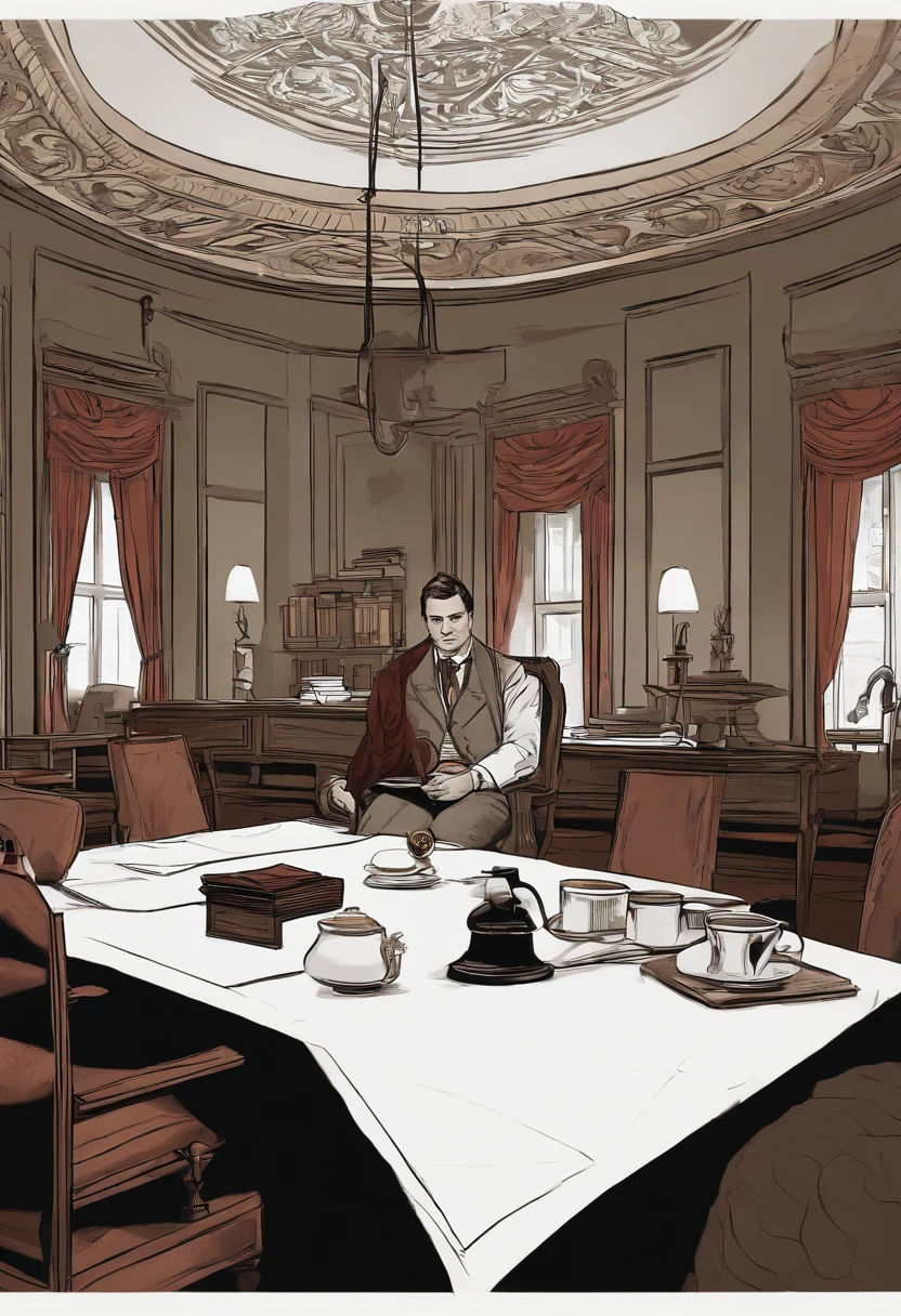 An image of Waterford elegantly sipping a cup of traditional Gileadean coffee in the commander's office.,The Handmaid's Tale,Fred Waterford, a character from “The Handmaid’s Tale,” presents a commanding figure with a stern, composed demeanor, often seen in the authoritative, formal attire befitting his high-ranking position in the dystopian regime of Gilead. His neat appearance, with a clean-shaven face and well-groomed hair, masks the cruelty and manipulation he is capable of as one of the architects of the oppressive society. , male