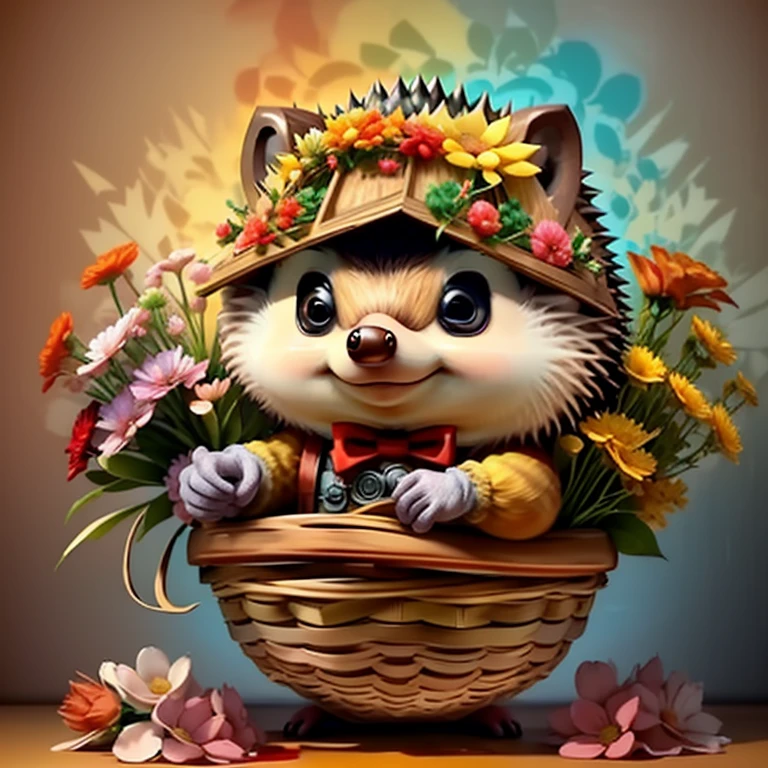 (cute baby hedgehog with a red hood and basket of flowers),(melhor pose),(best angle), (better expression), Eduardo Kobra acolchoamento ,multidimensional geometric wall PORTRAIT, arte, Chibi,
Yang08k, lindo, Colouring,
Primary works, qualidade superior, melhor qualidade, Arte Oficial, Beautiful and Aesthetic, pelos coloridos,