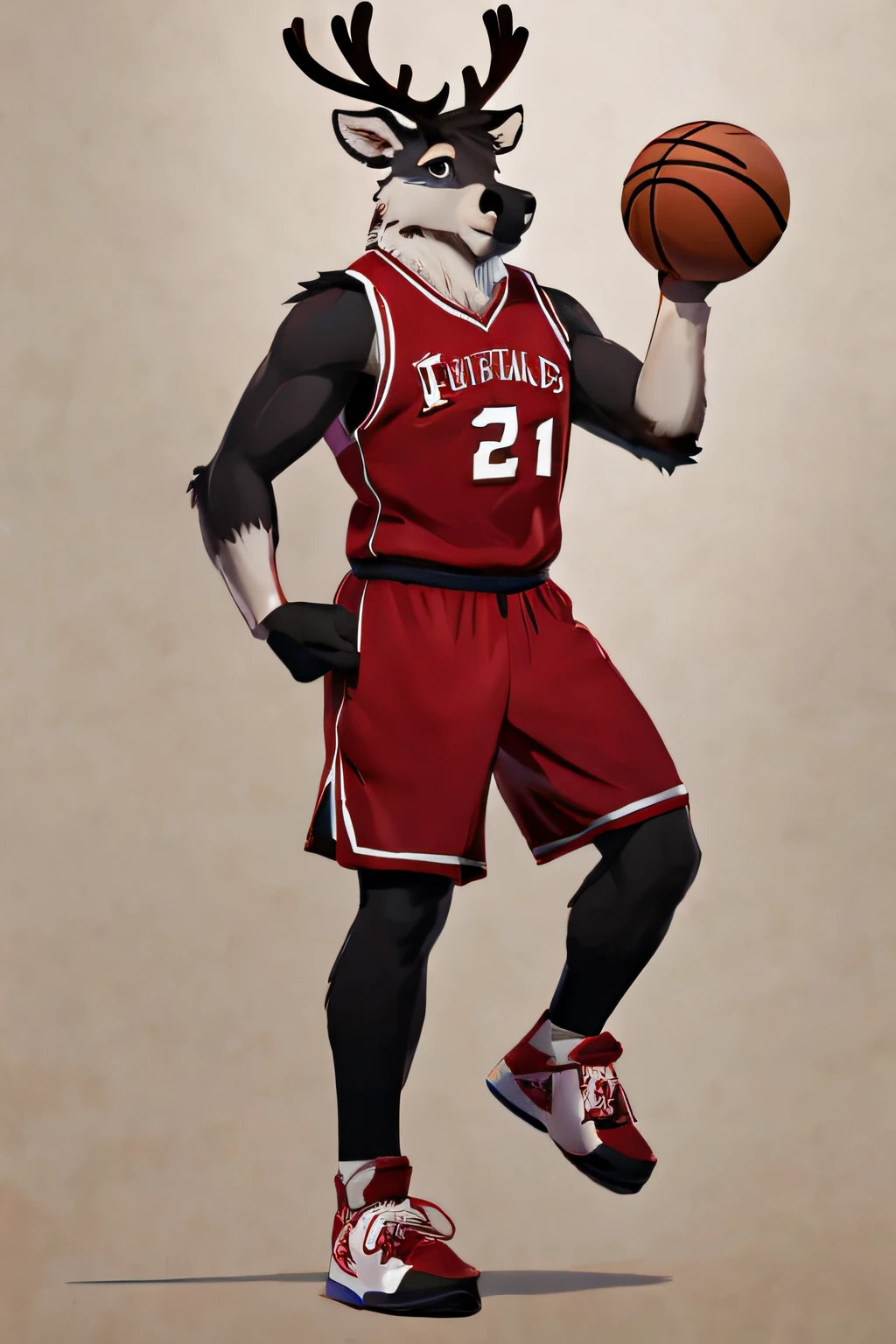 A anthropomorphic reindeer in basketball uniform, no background, 8k, by ericovalle