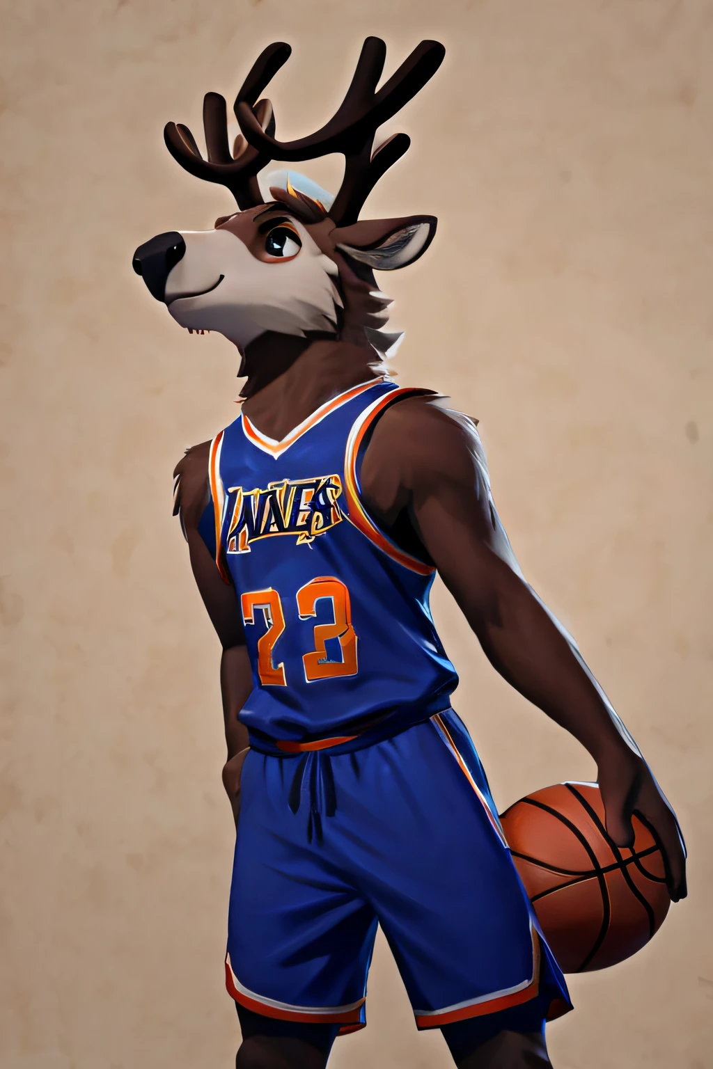 A anthropomorphic reindeer in basketball uniform, no background, 8k, by ericovalle