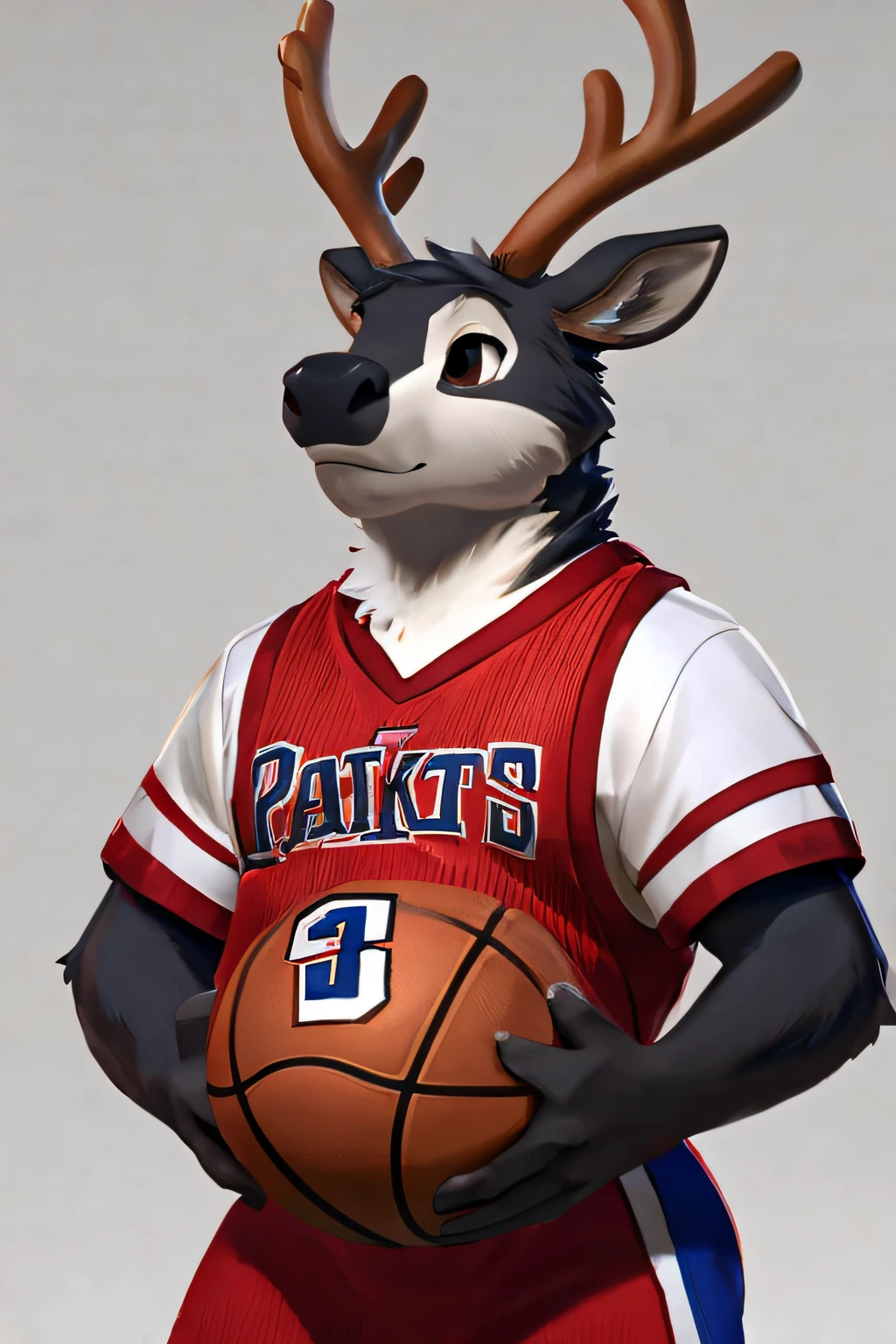 A anthropomorphic reindeer in basketball uniform, no background, 8k, by ericovalle