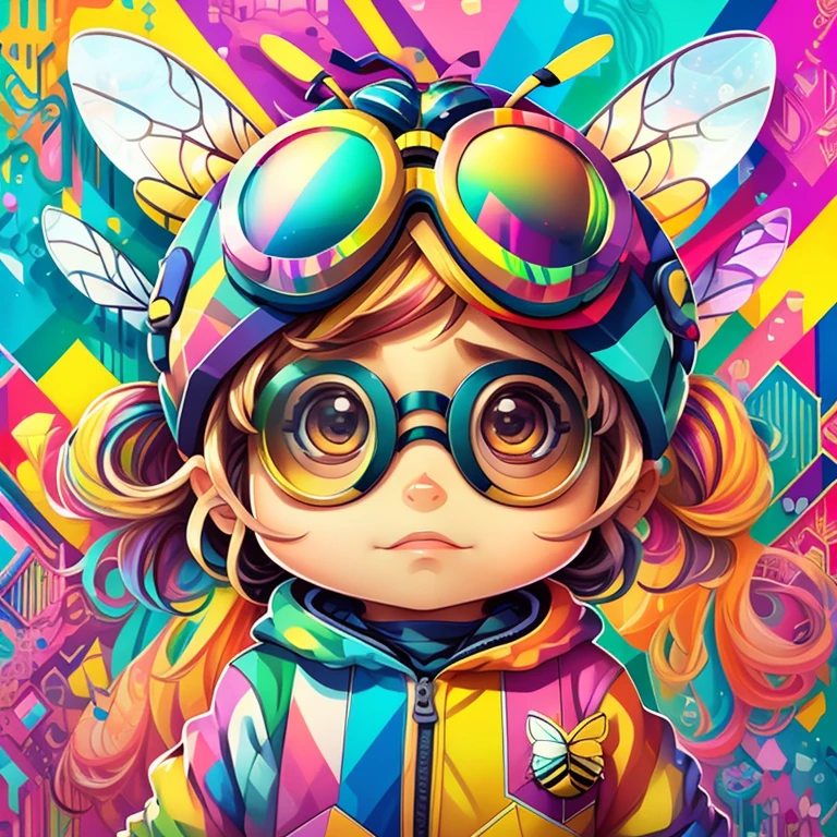 (cute bee with goggles),(melhor pose),(best angle), (better expression), Eduardo Kobra acolchoamento ,multidimensional geometric wall PORTRAIT, arte, Chibi,
Yang08k, lindo, Colouring,
Primary works, qualidade superior, melhor qualidade, Arte Oficial, Beautiful and Aesthetic, pelos coloridos,