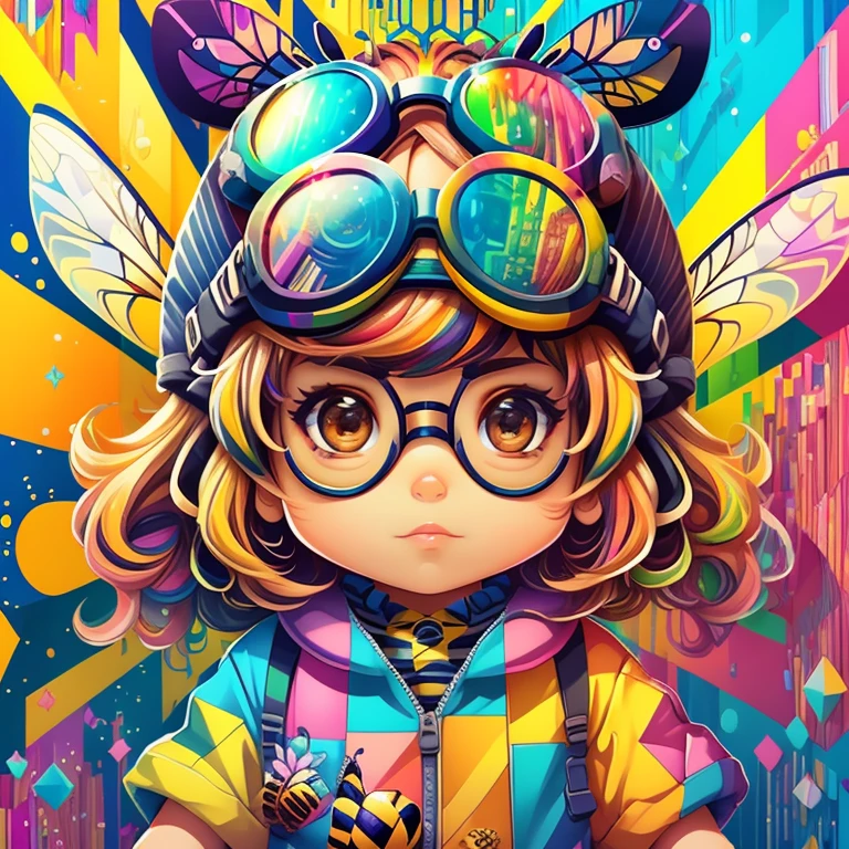 (cute bee with goggles),(melhor pose),(best angle), (better expression), Eduardo Kobra acolchoamento ,multidimensional geometric wall PORTRAIT, arte, Chibi,
Yang08k, lindo, Colouring,
Primary works, qualidade superior, melhor qualidade, Arte Oficial, Beautiful and Aesthetic, pelos coloridos,