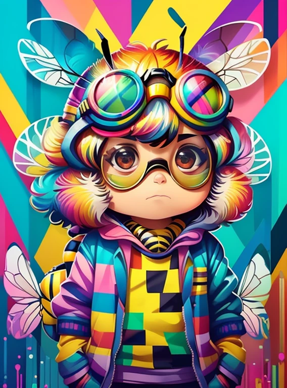 (cute bee bug with goggles),(melhor pose),(best angle), (better expression), Eduardo Kobra acolchoamento ,multidimensional geometric wall PORTRAIT, arte, Chibi,
Yang08k, lindo, Colouring,
Primary works, qualidade superior, melhor qualidade, Arte Oficial, Beautiful and Aesthetic, pelos coloridos,