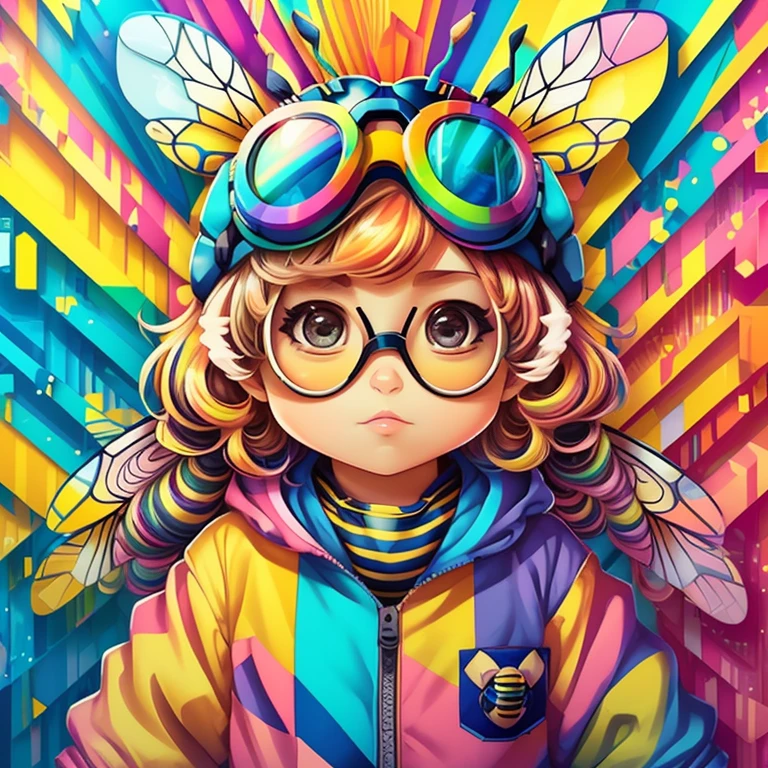 (cute bee bug with goggles),(melhor pose),(best angle), (better expression), Eduardo Kobra acolchoamento ,multidimensional geometric wall PORTRAIT, arte, Chibi,
Yang08k, lindo, Colouring,
Primary works, qualidade superior, melhor qualidade, Arte Oficial, Beautiful and Aesthetic, pelos coloridos,