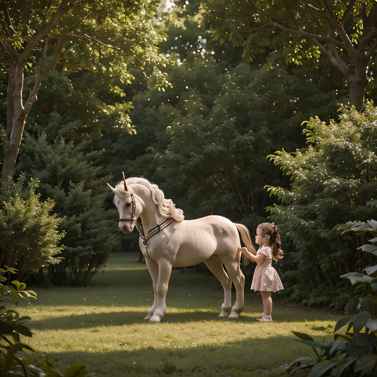 A little princess finds a baby unicorn in the magical forest