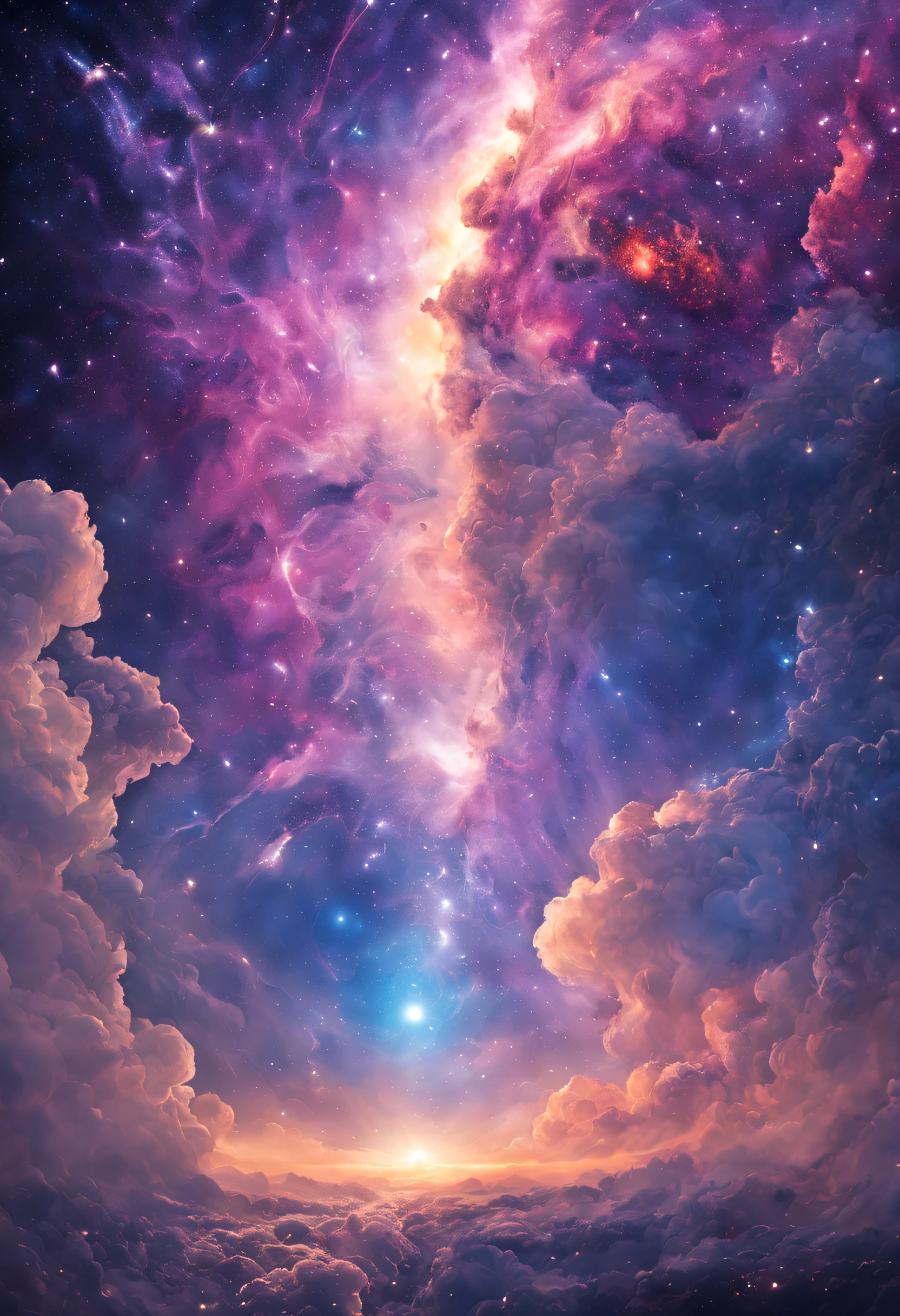 A beautiful, detailed, textured magnificent galaxy with dreaming clouds of stardust and a planet a little further away