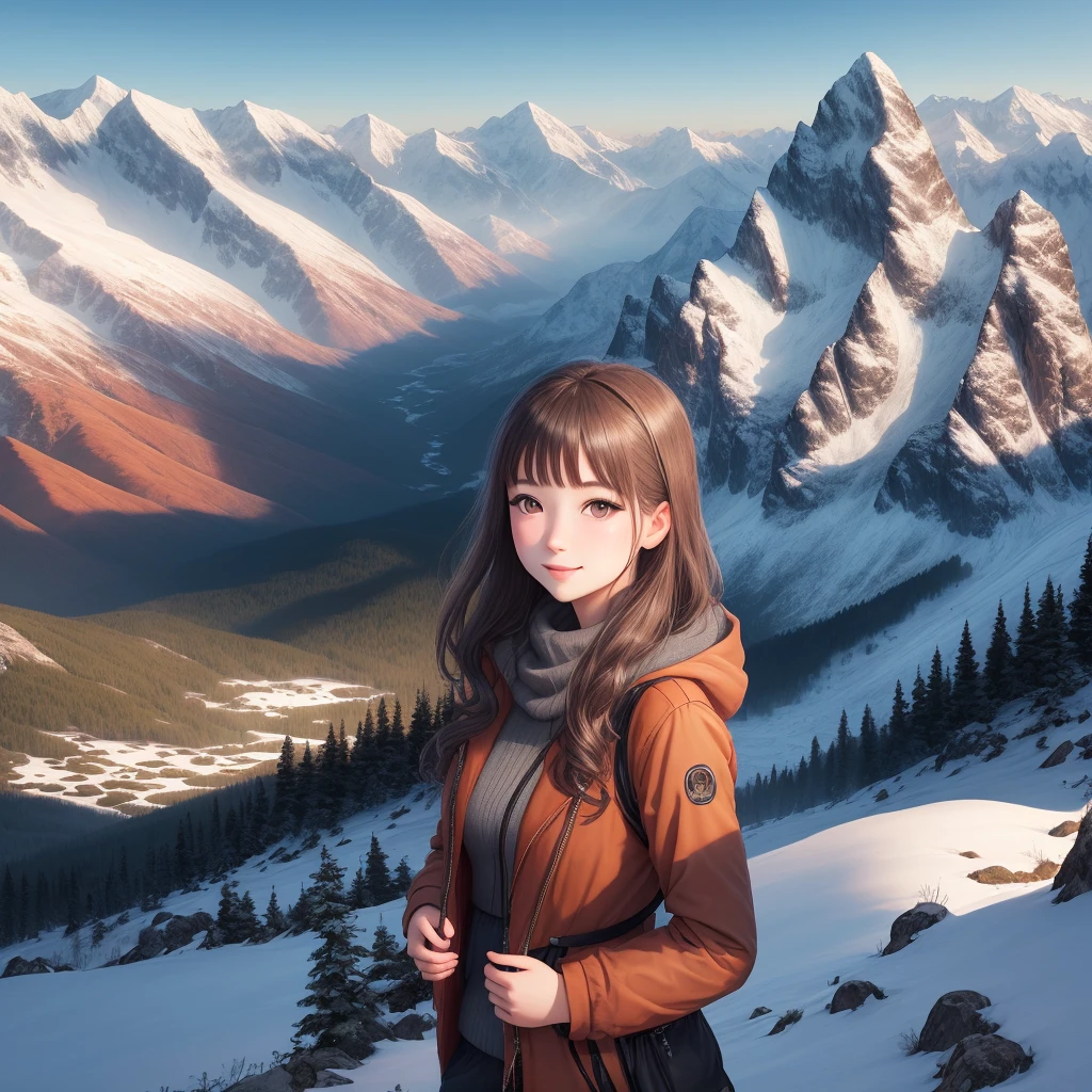 Create a beautiful girls in a mountains landscape