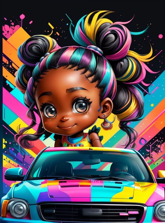(cute black baby girl with ponytails smiling with cars),(melhor pose),(best angle), (better expression), Eduardo Kobra acolchoamento ,multidimensional geometric wall PORTRAIT, arte, Chibi,
Yang08k, lindo, Colouring,
Primary works, qualidade superior, melhor qualidade, Arte Oficial, Beautiful and Aesthetic, pelos coloridos,