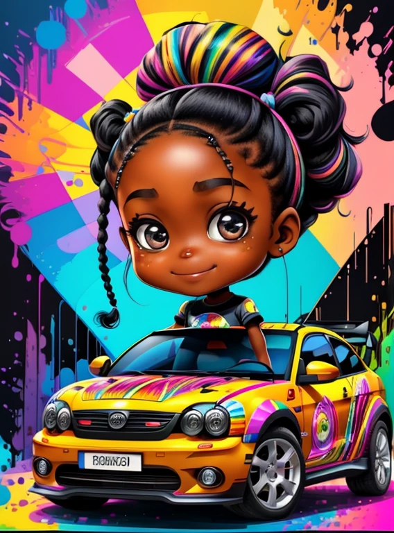 (cute black baby girl with ponytails smiling with cars),(melhor pose),(best angle), (better expression), Eduardo Kobra acolchoamento ,multidimensional geometric wall PORTRAIT, arte, Chibi,
Yang08k, lindo, Colouring,
Primary works, qualidade superior, melhor qualidade, Arte Oficial, Beautiful and Aesthetic, pelos coloridos,