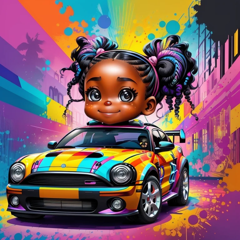 (cute black  girl with ponytails smiling with cars),(melhor pose),(best angle), (better expression), Eduardo Kobra acolchoamento ,multidimensional geometric wall PORTRAIT, arte, Chibi,
Yang08k, lindo, Colouring,
Primary works, qualidade superior, melhor qualidade, Arte Oficial, Beautiful and Aesthetic, pelos coloridos,