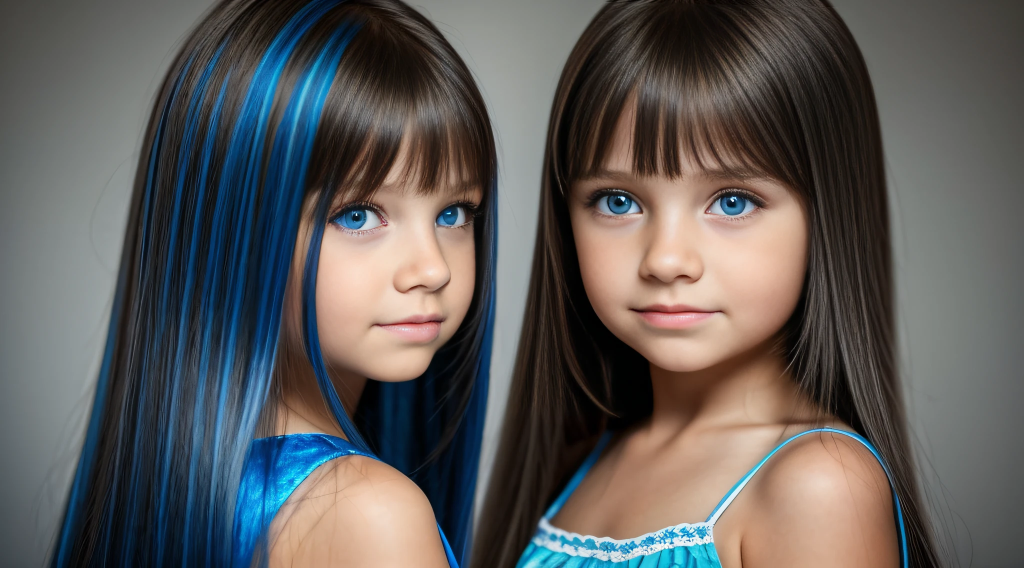 em frente a uma luz azul, beautiful girl RUSSIAN CHILD STRAIGHT HAIR , olhos brilhantes, olhos perfeitos, 10 anos.