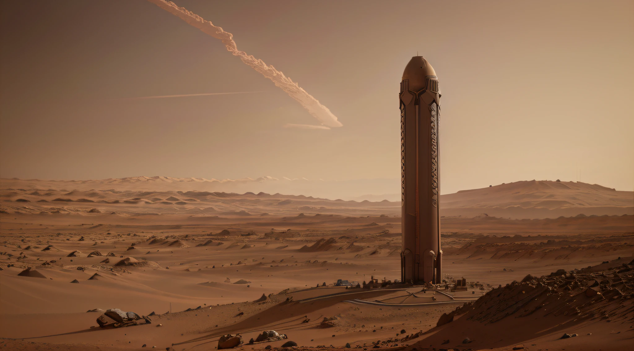 Realistic 4k cinematic planet Mars, post-apocalytic world, first base on mars