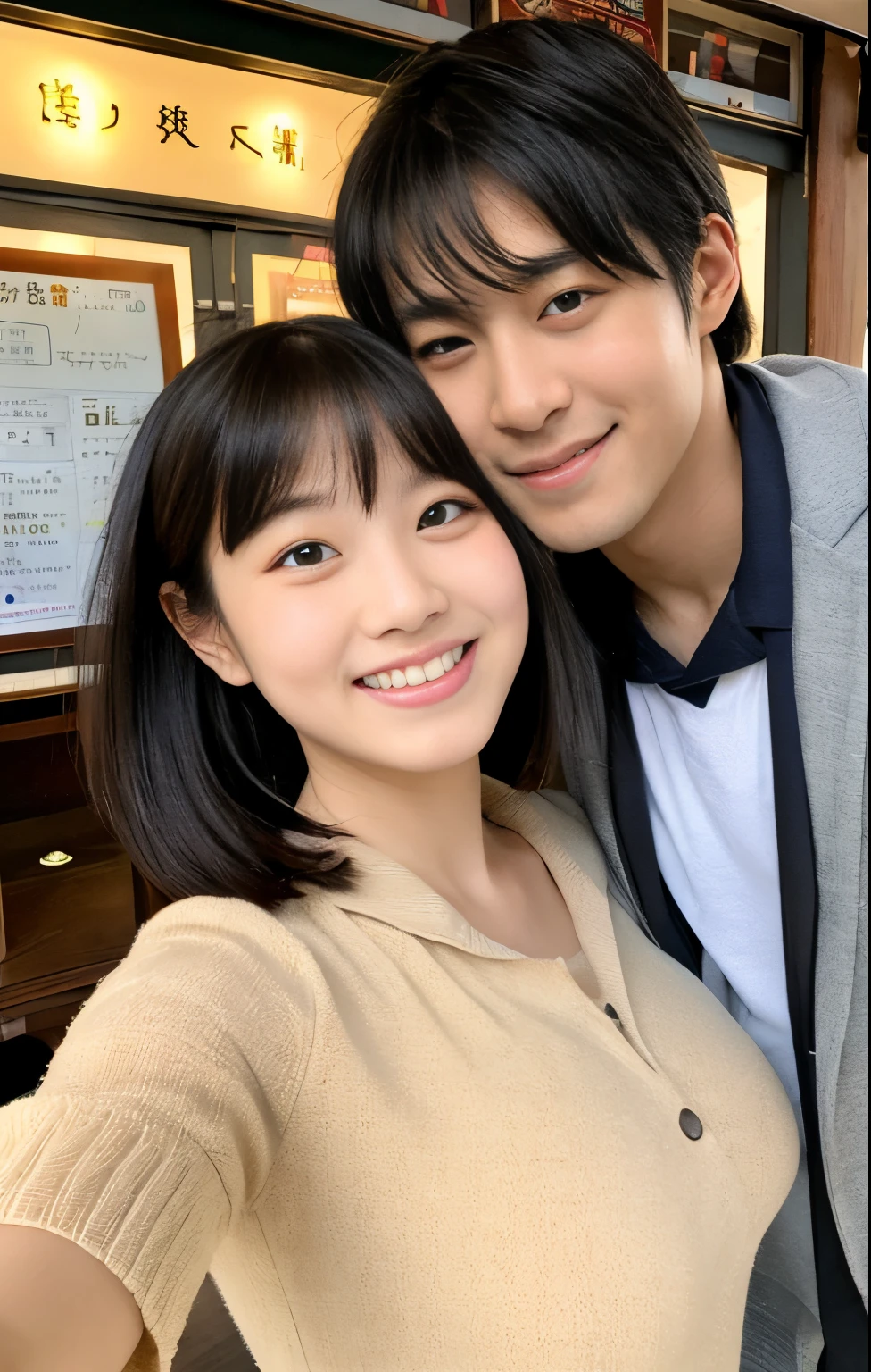 ((Best Quality, 8K, masutepiece :1.3)), (Realistic, Photorealistic:1.4)A pretty woman with perfect figure :1.4, super gigantic breast, Beautiful, Smile, (Bright:1.4), Pretty Woman, (Highly detailed face:1.2), Detailed eyes, 二重まぶた, japanese pretty woman, slim:1.9, slender, Oily skin, Shiny skin, silk hair,Short bob black hair, Tight clothes,Huge breasts,Super huge,2 men and women,two shot,2 men and women,two shot,2 men and women,Izakaya,two shot,One Man,2 men and women,Japan men,Looking at the camera,Japan men,two shot,2guys,Selfie Camera,Selfie Camera,husband and wife,husband and wife,Izakaya,couple in tavern,Japan men,two shot,husband and wife,Japan men,two shot,husband and wife,Japan men,two shot,a short bob,Colossal tits,husband and wife,Japan men,husband and wife,Two shots of Japan men,Japan men,a couple,ultra gigantic tits,Couple Two Shots,ultra gigantic tits,Uncle and Two Shots,Uncle and Two Shots,Uncle and Two Shots,date,Flirting,Flirting,lovey-dovey,lovey-dovey,Flirting,a couple,a couple,Age difference couple,Age difference couple,Age difference couple,Age difference couple,lovey-dovey,lovey-dovey,chum,chum,lovey-dovey,a couple,Couple in love,man with arm around waist,a short bob,Colossal tits,Selfie Camera,Business suits,Beer in one hand,a face,Young Face,a babye,Lori face,Young Face,a baby facth round face,Faces of schoolchildren,with round face,Faces of schoolchildren,a baby face,Iza,childlike face,wound face,a baby face,Elementary ol girl,Inside the tavern,Face of 10 year old girl,Early li