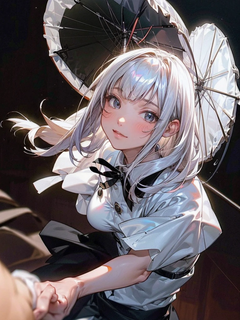 anime moe art style,Best Anime 8K Konachan Wallpapers,Badass Anime 8K,Perfect Anatomy, (Please draw a picture of a girl looking down on the city from the rooftop...........)From diagonally above,overhead angle,BREAK, 1 That girl is a student, (Solo,Lori,child,18year old:1.3), Androgynous attraction, (very long gray hair, Blunt bangs), Full limbs, complete fingers,flat chest, Small butt, groin, Beautiful dark eyes created by detailed 8K, Boa jacket,Obi,flowing skirt, standing on the roof of a skyscrapper. BREAK, i have a mission.。Sasasasa...。Ultra-detailed,High resolution,super detailed skin, Professional Lighting, Illustration,Landscape of the near future