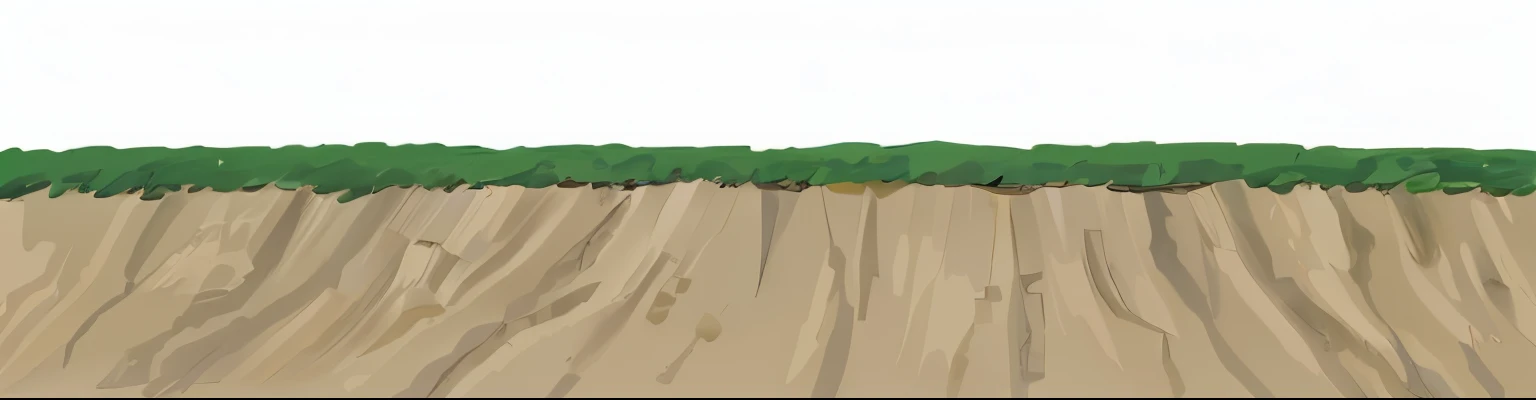 a cartoon picture of a dirt field with a green grass patch, white background(solid), landscape illustration, grass mountain landscape, background image, cliff edge, desert background