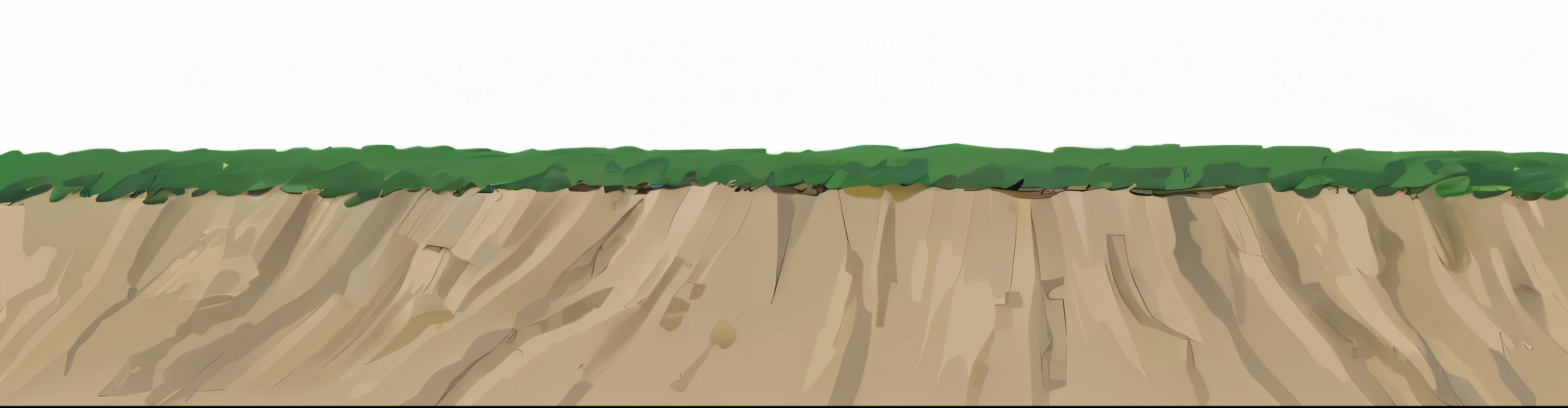 a cartoon picture of a dirt field with a green grass patch, white background(solid), landscape illustration, grass mountain landscape, background image, cliff edge, desert background