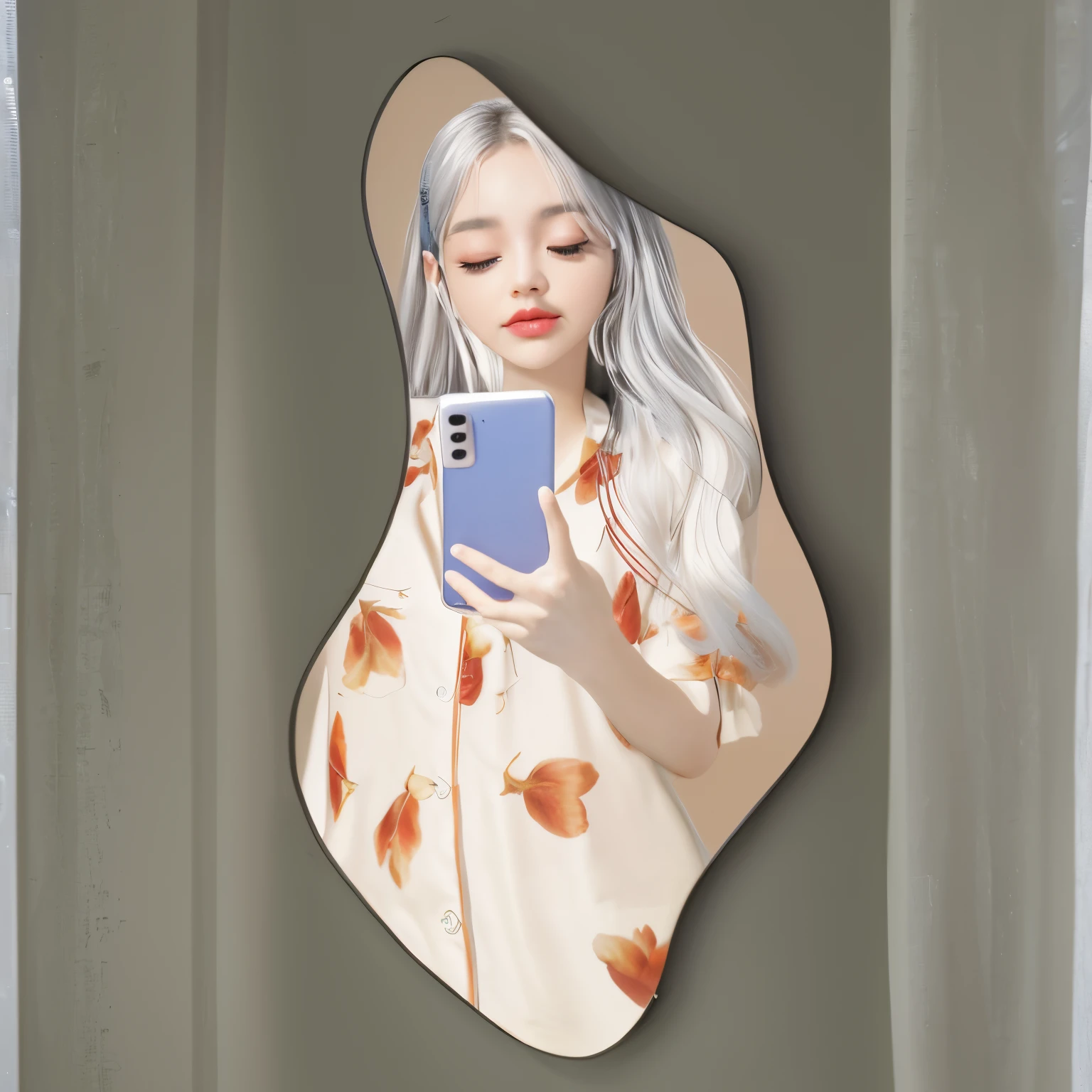 there is a woman that is holding a cell phone in her hand, inspirado em Sim Sa-jeong, Jisoo Blackpink Retrato, Retrato NFT, Eva Elfie, Art not Guweiz style, imagem de arte digital, kawaii retrato realista, Retrato de Billie Eilish, Retrato de Lofi, Arte digital 16K de alta qualidade, bela arte digital, dream medium portrait top light