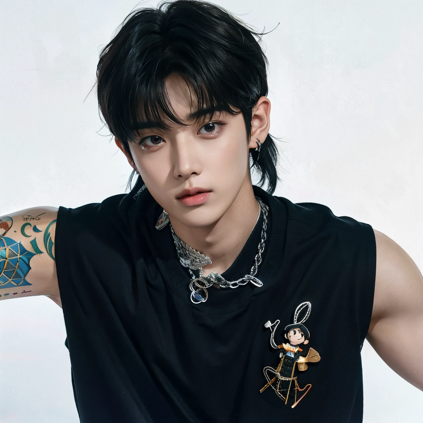 Hombre arafed con una camisa negra y una cadena alrededor del cuello., Hyung Tae, Cai Xukun, jungkook, Kim Doyoung, Taejune Kim, Jinyoung Shin, Retrato de Jossi de Blackpink, Hong June Hyung, Wonbin Lee, Hyung Tae Kim, beautiful androgynous prince, delicate androgynous prince, Ayami tiene, Steven Jung