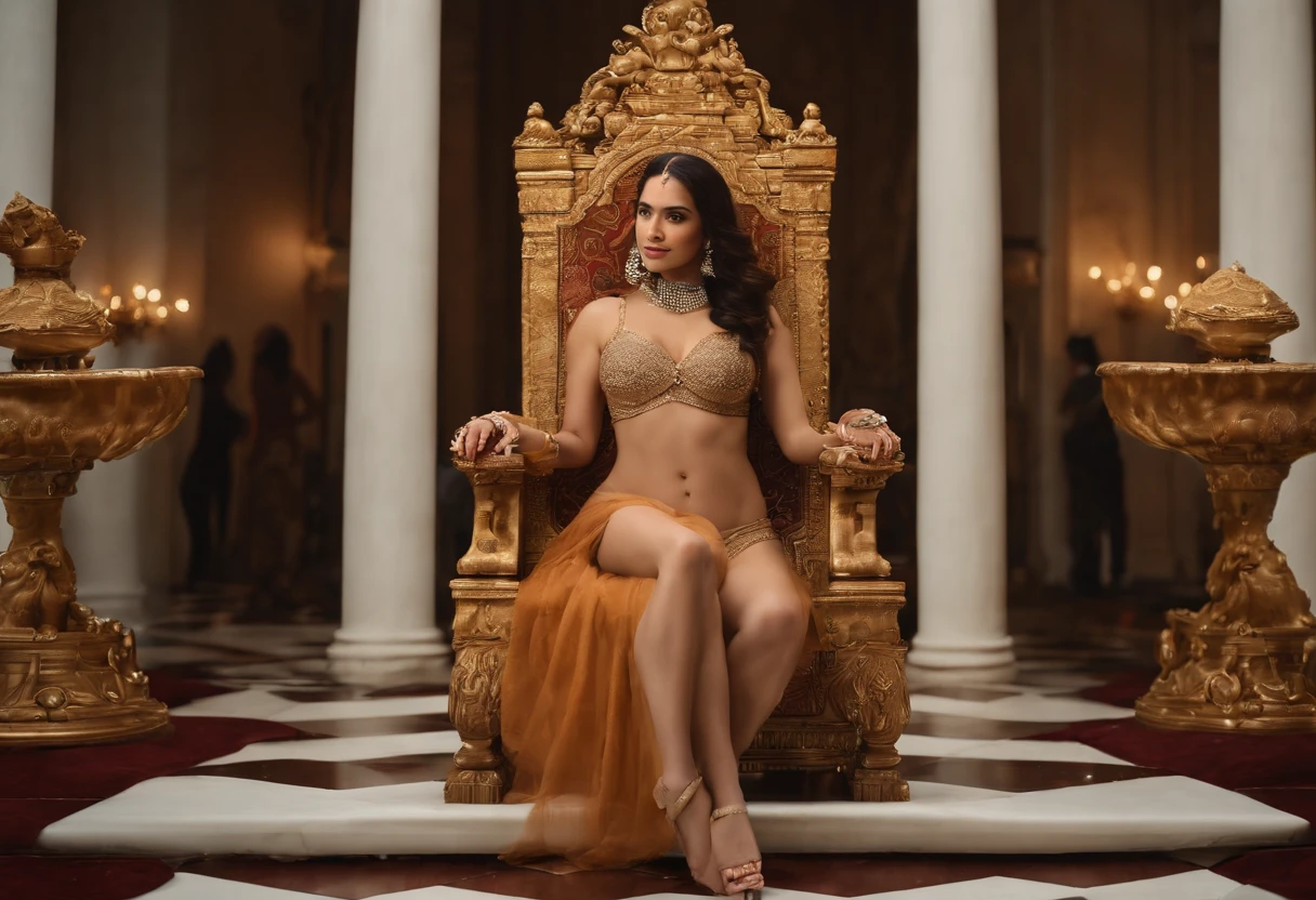A fully naked girl looking exactly like TAMANNAH BHATIA, spreading her pussy, sitting on a throne, Queen, naked, royal. pussy visible, surrounded by naked guards, tits, areola, brown tits, naked, nude, fully naked, no clothes, spread eagle, pussy spreading, naked, nude, horny.