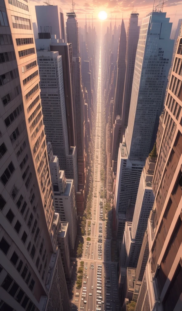 (ultra realista, 8K, great colors and lighting) cidade muito grande, cidade linda, kilometer-high buildings, de dia, nascer do sol, Amazing lighting, amazing beautiful city, futurista, cidade perfeita