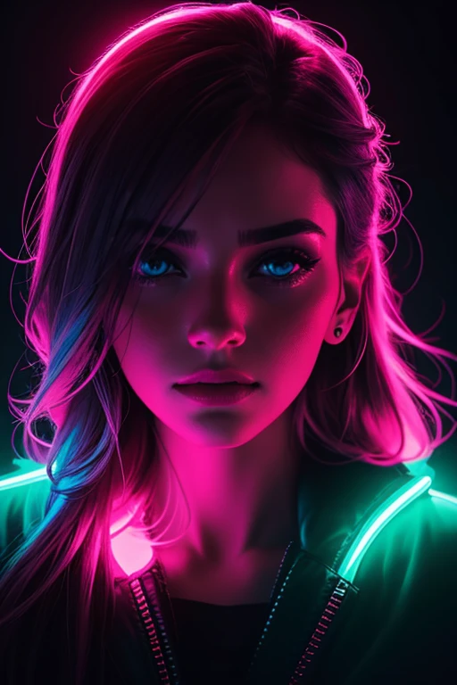 fashion portrait color photograph, woman, neon lights