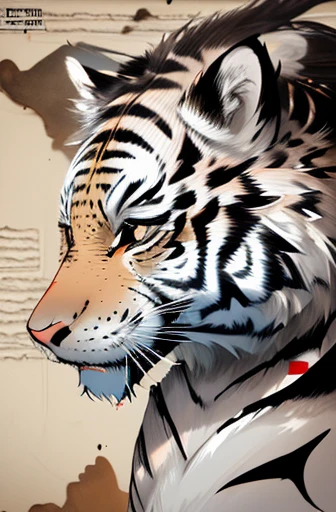 balck and white japanese tiger in a parchment. drawed with a japanese brush